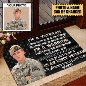 I Am A Veteran door mat with your name and photo - I am a warrior Personalized  Doormat
