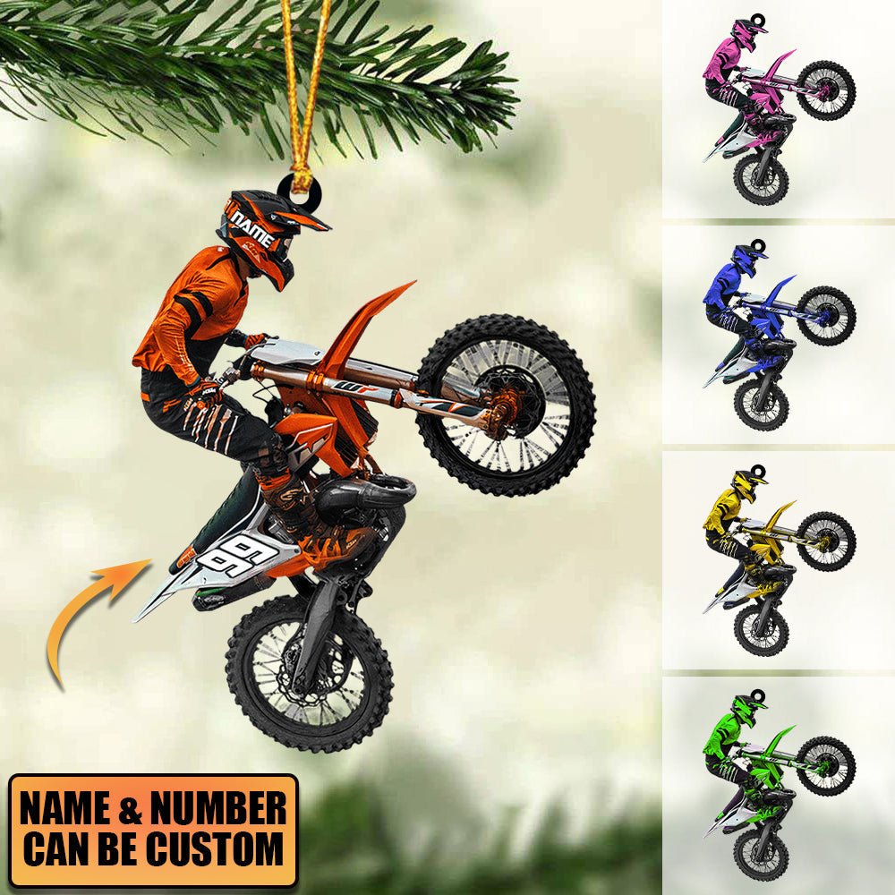 Personalize Motocross Biker Christmas Ornament