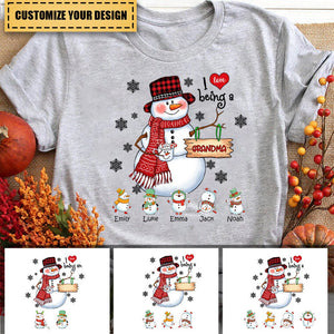 Snowman Christmas Grandma - Personalized Custom T-Shirt-Gift for Grandma/Nana/Mimi, Mom, Wife, Grandparent