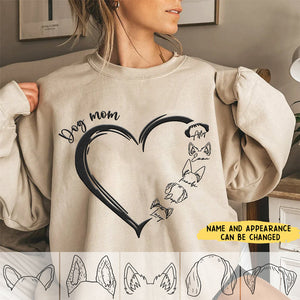 Dog Mom Loves Puppy Pet Dog Head Line Personalized Sweatshirt