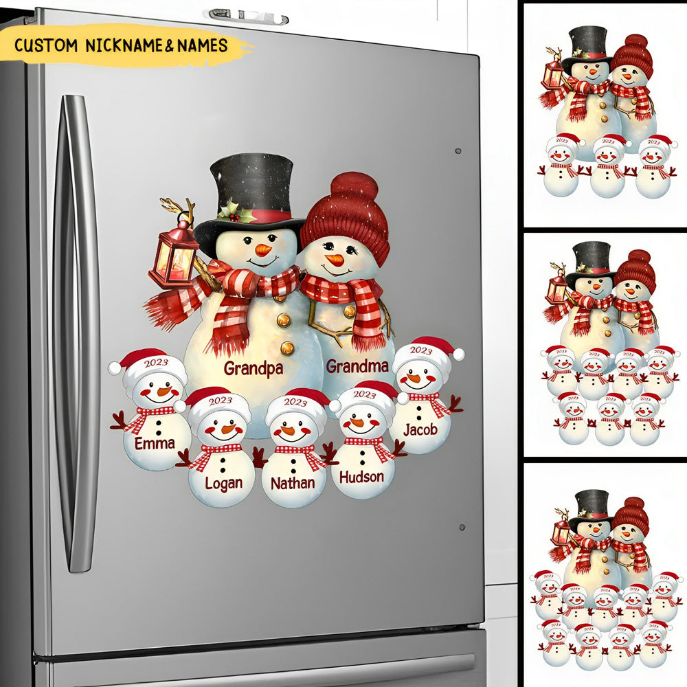 Couple Snowman Christmas Grandma Grandpa With Grandkids Personalized Sticker Decal