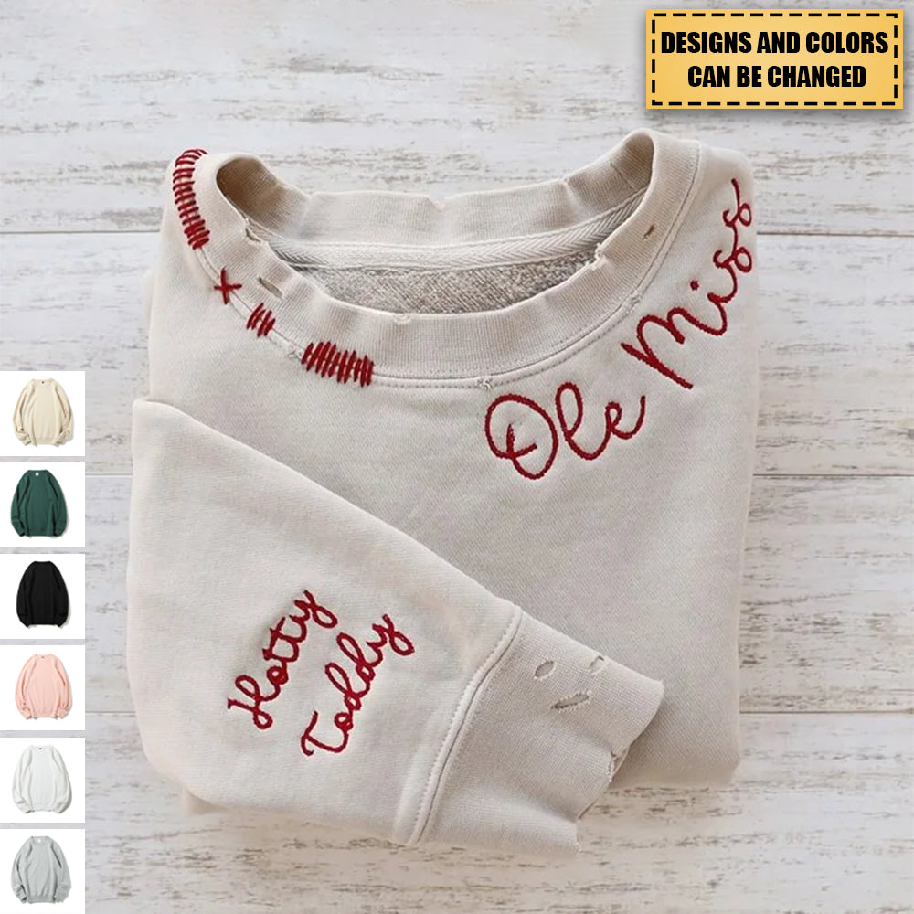 Custom Embroidered Hand Distressed Crew Neck Sweatshirt-gift for Mom/Grandma