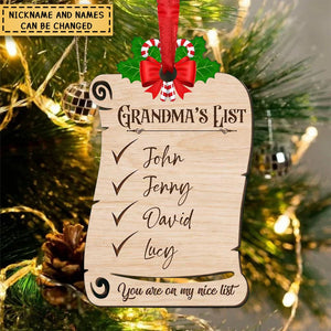 Grandma's List Personalized Wooden Ornament
