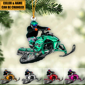 Personalized Snowmobile Rider Jumping Through Snow Christmas Ornament
