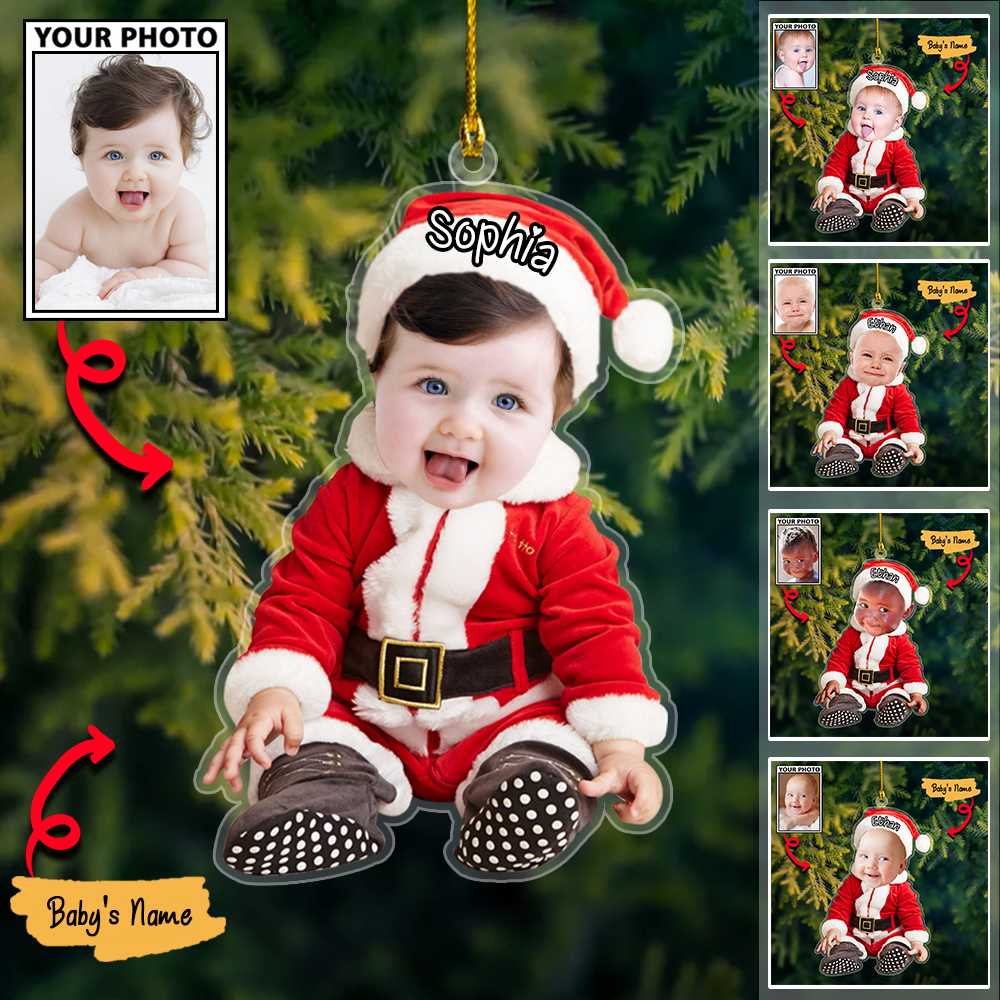 Custom Baby Cute Photo With Name for Christmas Ornament