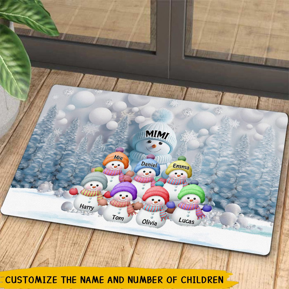 Blue Vibe Snowman Grandma Mom Colorful Kids Personalized Doormat