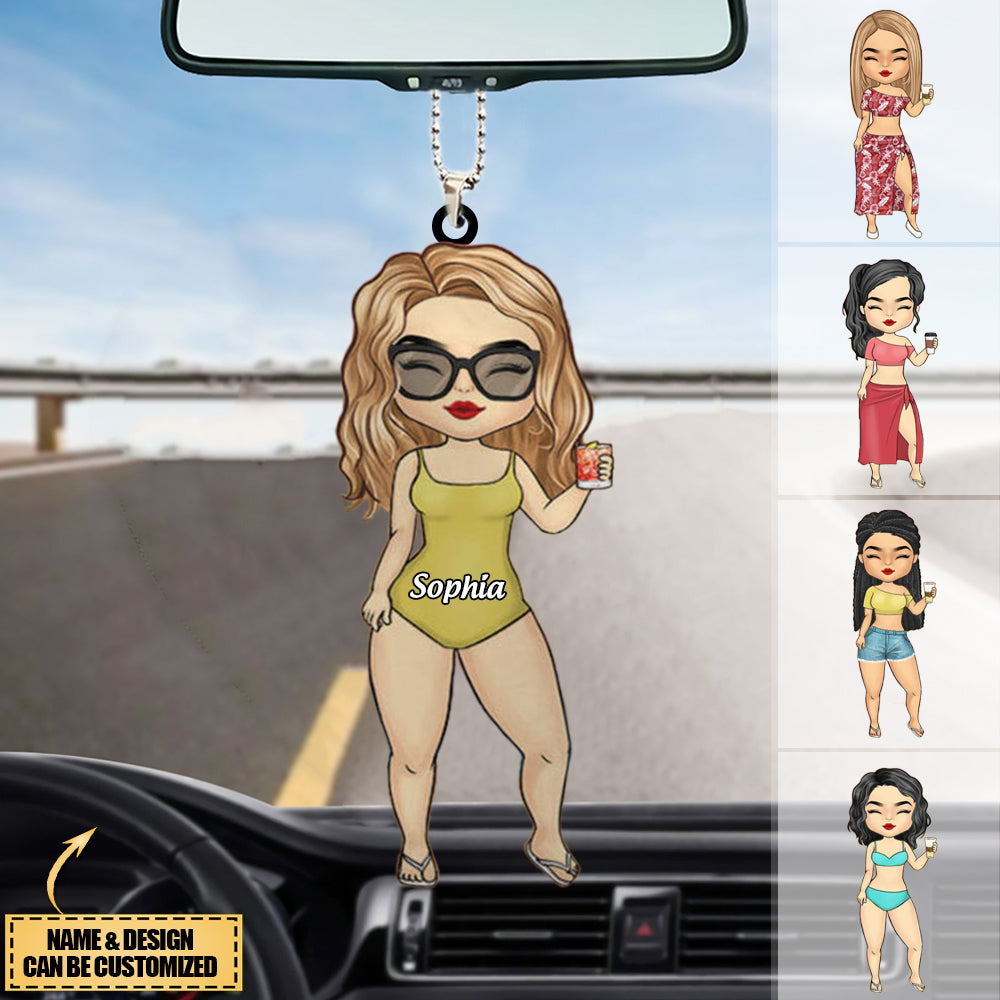 Chibi Lady Personalized Beach Car Hanging Ornament-Gift For for Women, Girls