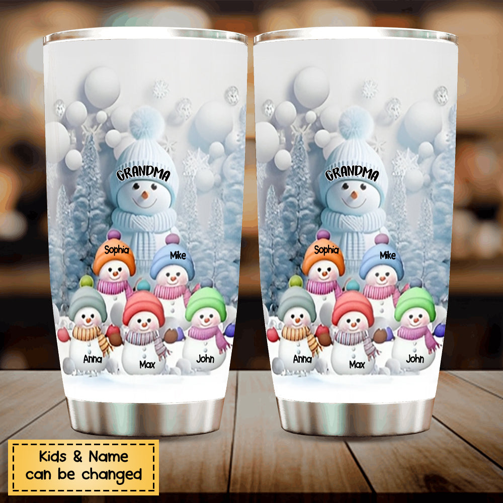 Christmas Blue Vibe Snowman Grandma Mom Colorful Kids Personalized Tumbler