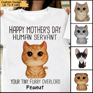 Watercolor Cute Cats Happy Mother‘s Day Cat Human Servant Personalized T-Shirt