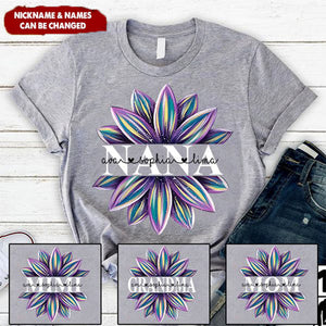 Personalized Grandma And Grandkids Flowers T-Shirt