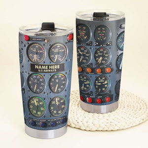 New Release - Flight Instruments Panel Tumbler Cup, Custom Name Pilot Tumbler Cup, Personalized Gift For Pilot
