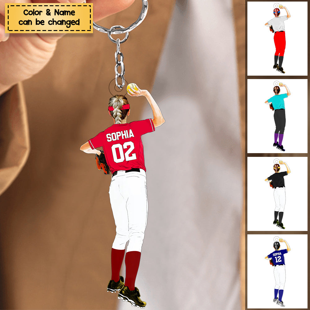 Custom Personalized Softball Acrylic Keychain, Gift For Softball Players / Daughter
