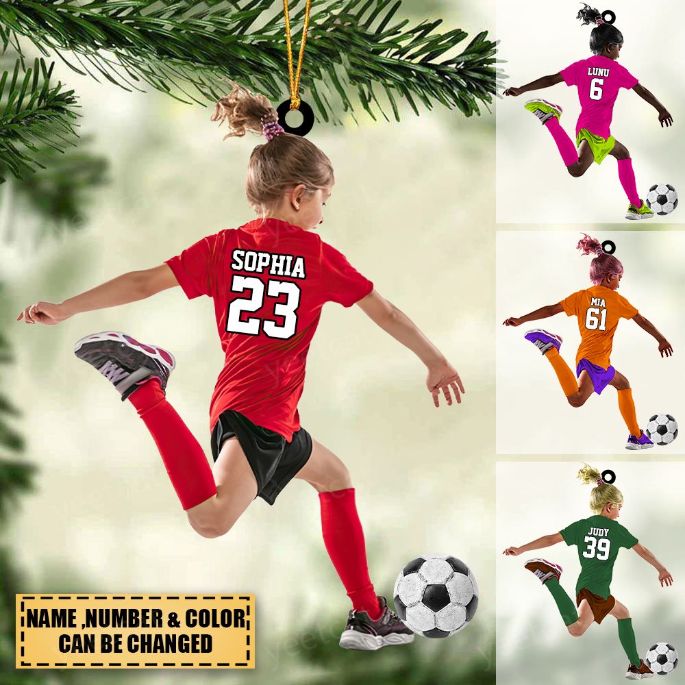Personalized Little Girl/Kid Soccer Players Acrylic Christmas Ornament-Gift For Soccer Lovers