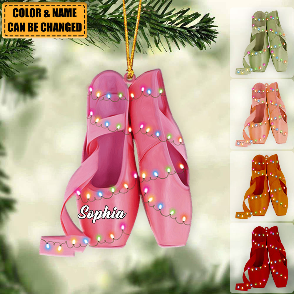 Ballet Pointe Shoes With Christmas Light - Personalized Christmas Ornament - Gift For Ballet Dancers