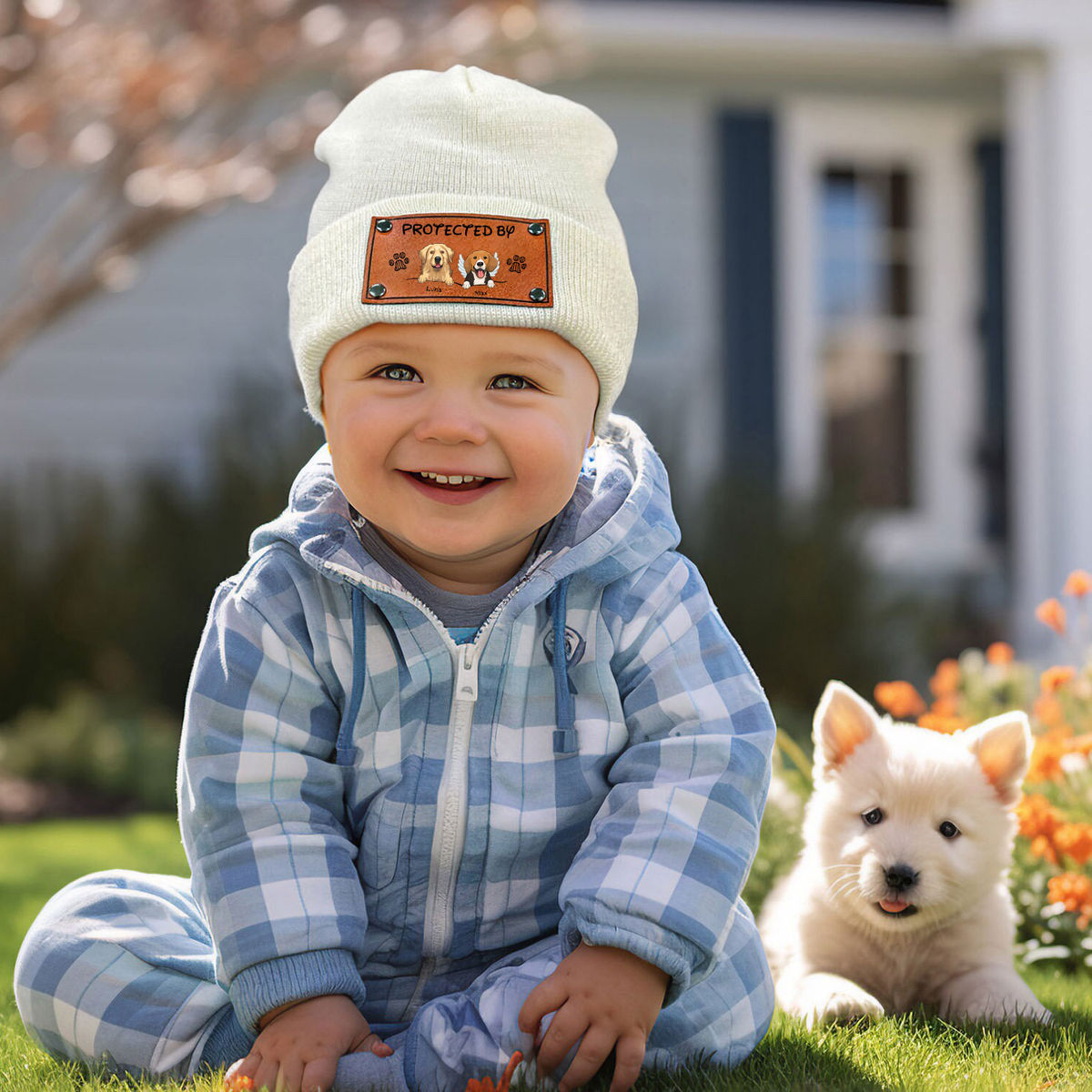 Personalized Custom Baby Beanie - Protected By Dogs