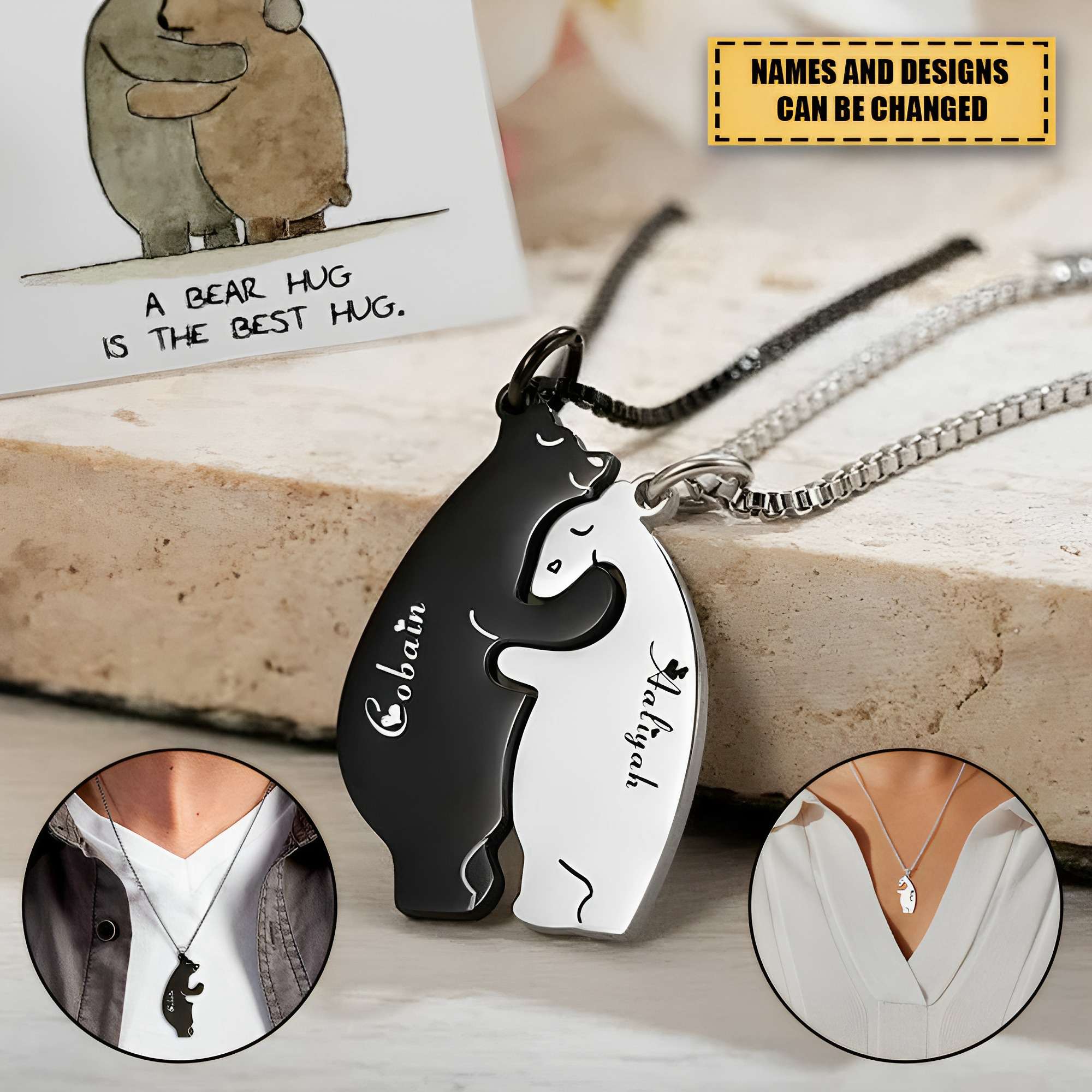 Personalized Polar Bear Necklaces Cute Bear Couple Anniversary Valentine's Day Gift