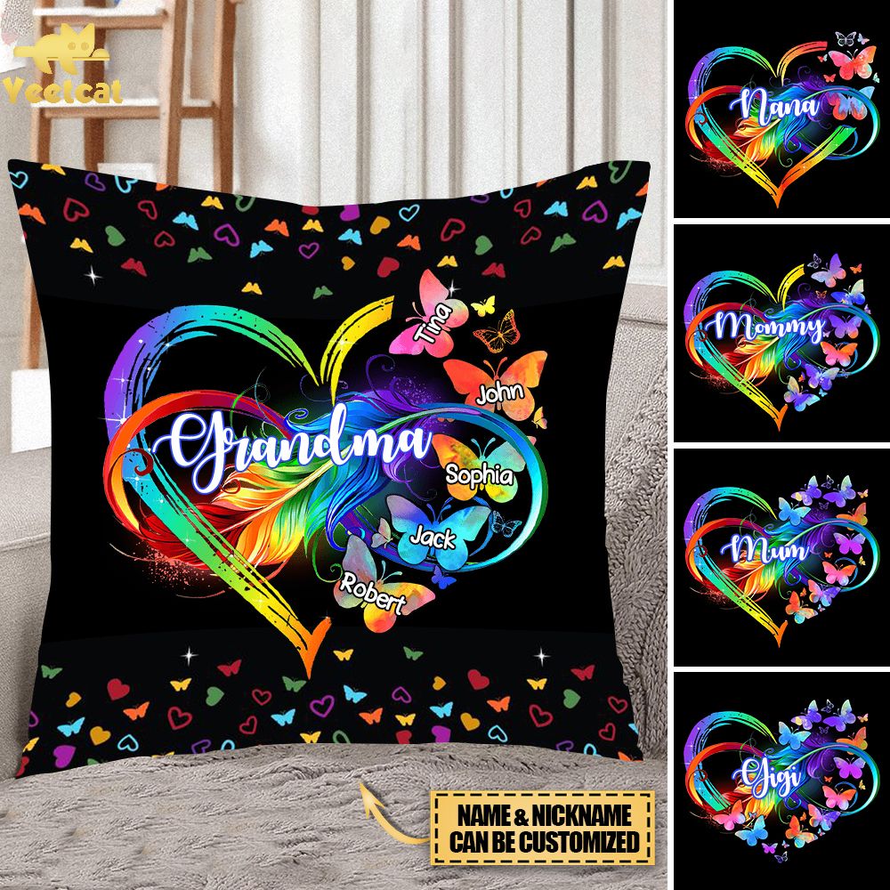 Grandma/Mom/GiGi/Nana Heart Infinity Butterfly Mother's Day Gift -Personalized Pillow Case/Pillow