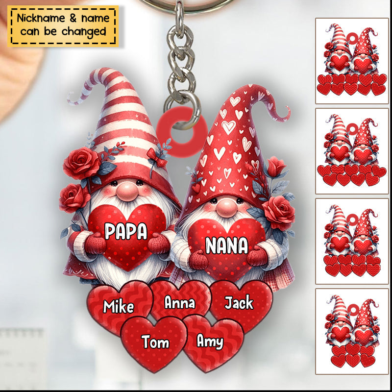 Valentine Red Couple Dwarf Nana Papa Mom Dad Sweet Heart Kids Personalized Keychain