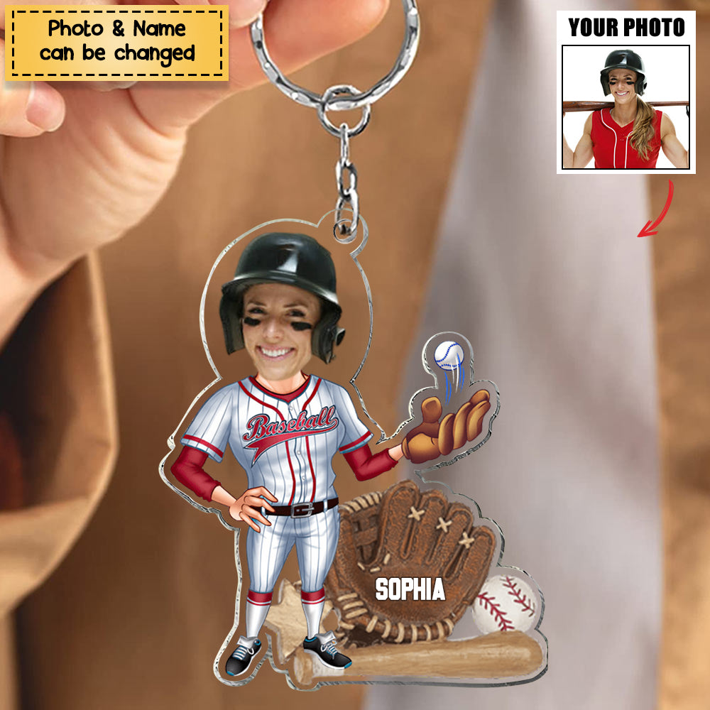 Baseball Player - Personalized Acrylic Keychain - Upload Photo