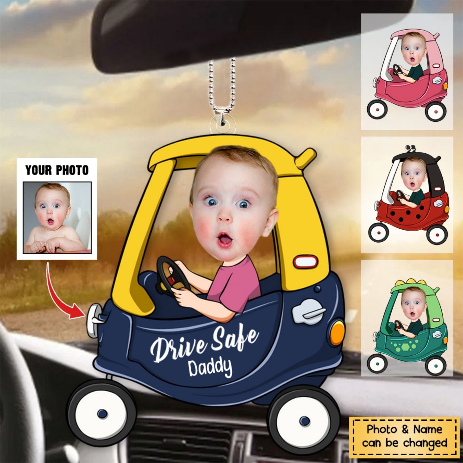 Drive Safe Daddy - Personalized Car Photo Ornament-v2