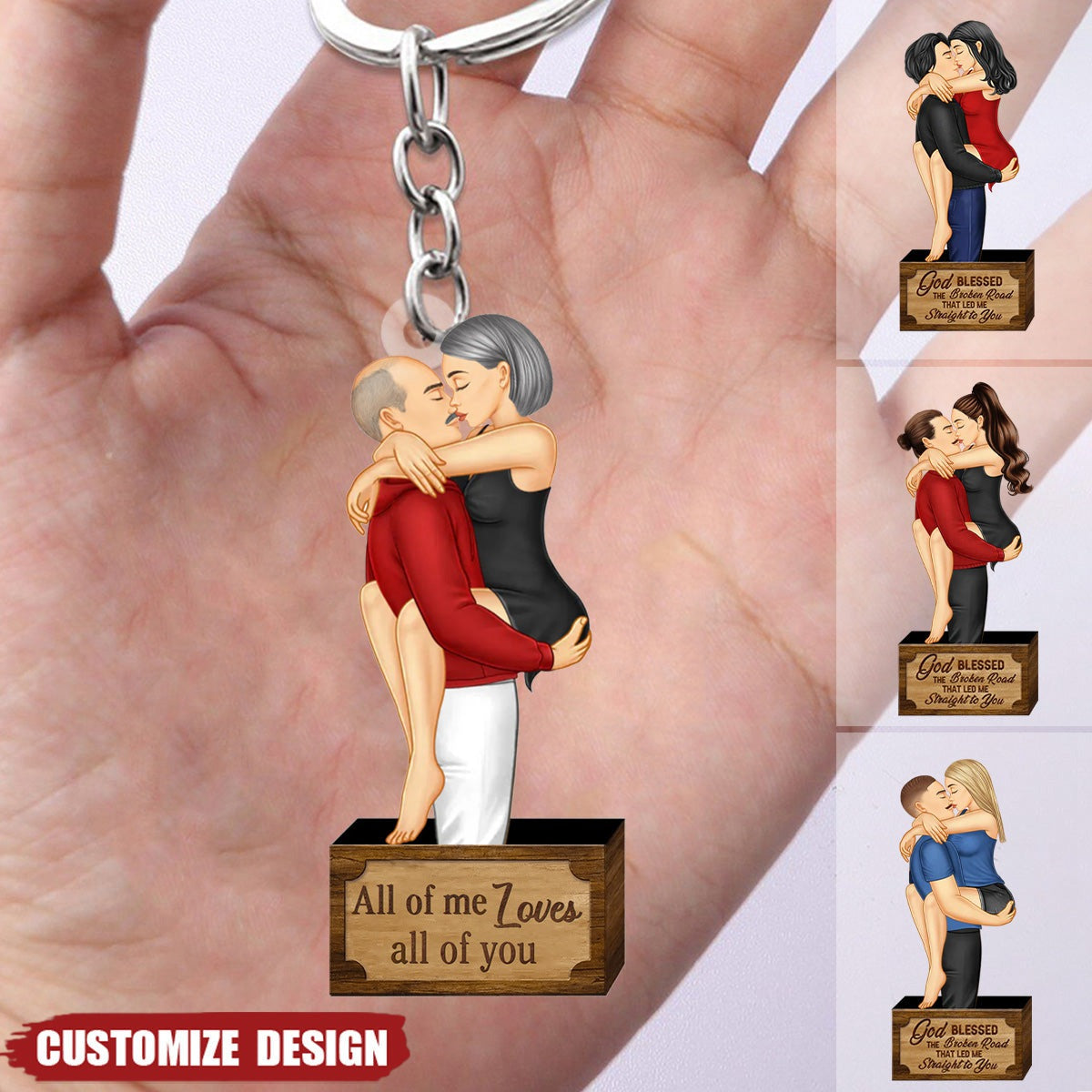 God Blessed - Romantic Personalized Couple Kissing Hugging Keychain - Gift For Couple