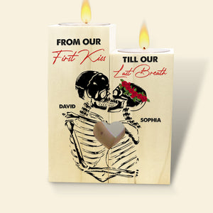 Personalized Couple Wood Candle Holder, From Our First Kiss Till Our Last Breath