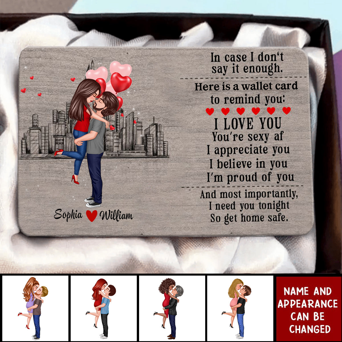 I Need You Tonight So Get Home Safe-Personalized Couple Hugging Aluminum Wallet Card-v2
