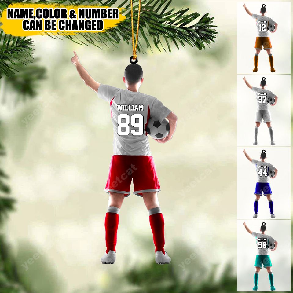 Custom Personalized Soccer Player Holding Soccer Acrylic Ornament, Gift For Soccer Players