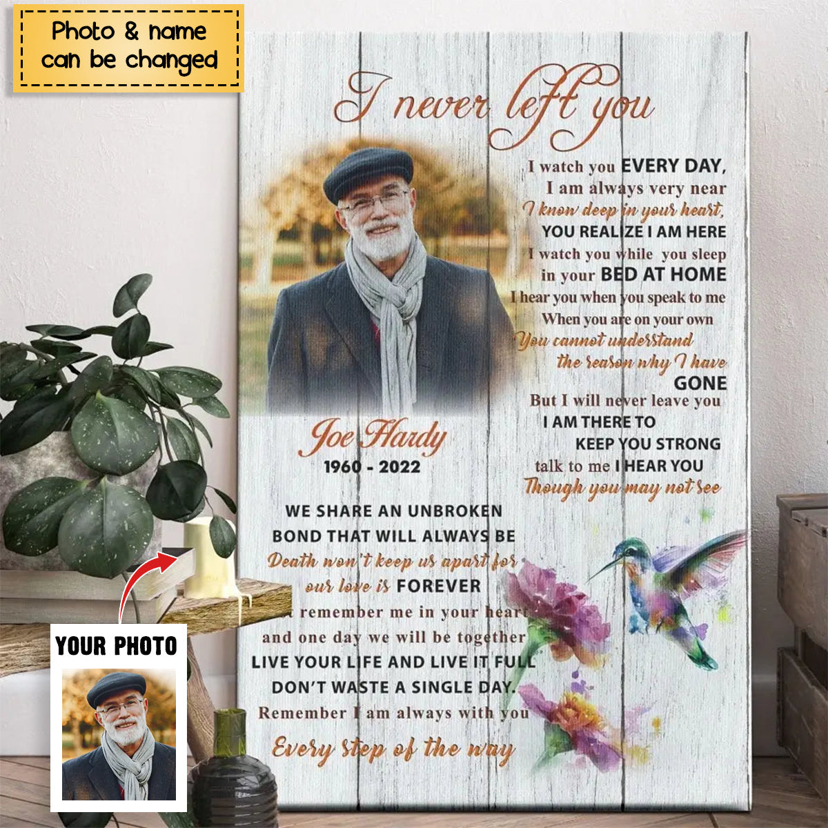 I Never Left You - Personalized Hummingbird Memorial Poster
