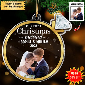 Personalized Couple Acrylic Christmas Ornament - Our First Christmas Married