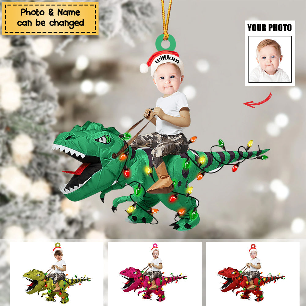 Personalized Cute Kid Rides The Dinosaurus Christmas/car Light Ornament/keychain