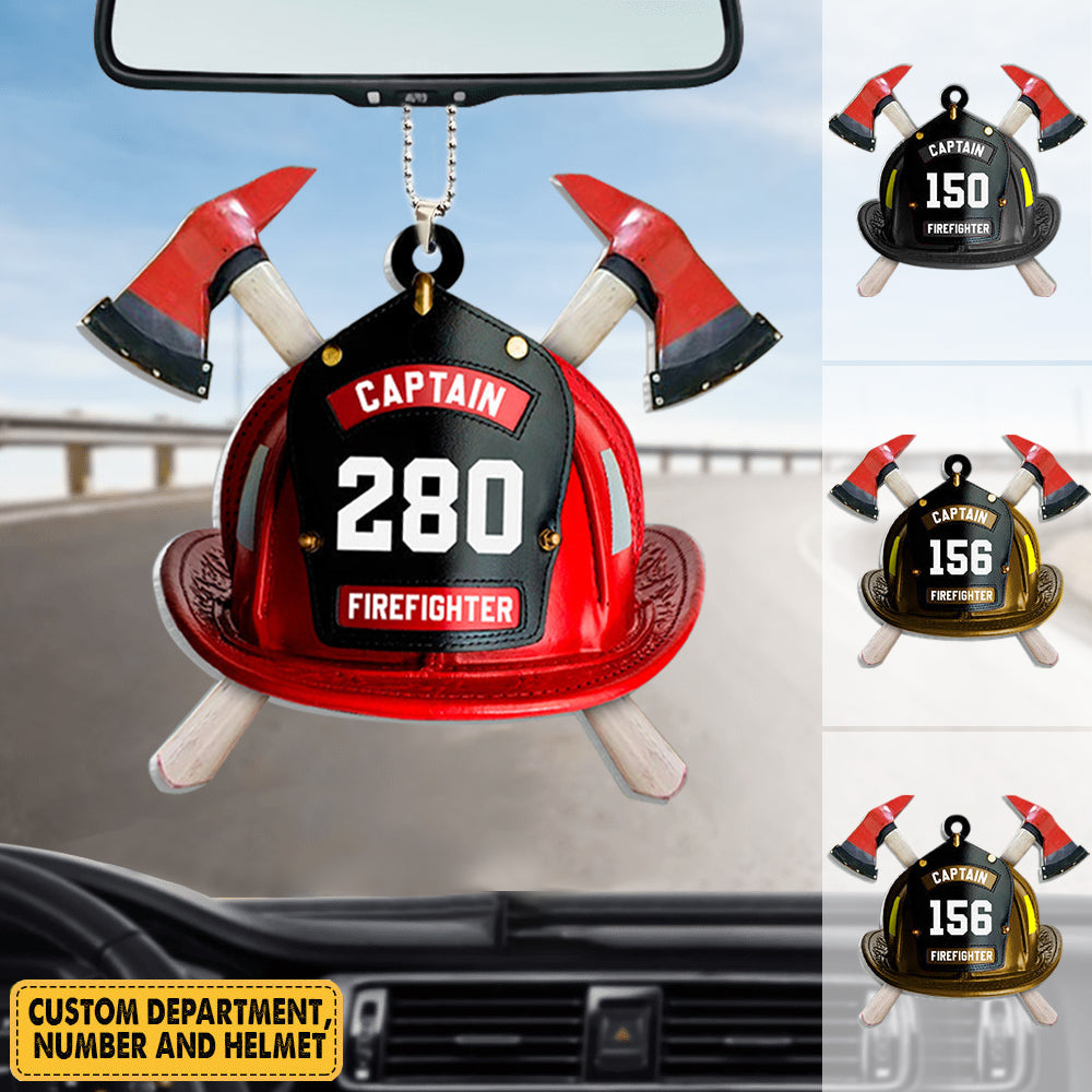 Personalized Firefighter's Helmet Flat Car Hang Ornament