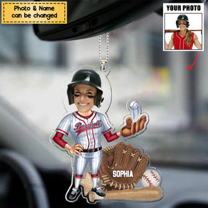 Baseball Player -  Personalized Acrylic Christmas / Car Hanging Ornament - Upload Photo