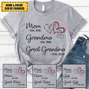 Mom Est Grandma Est Great Grandma Personalized T-shirt