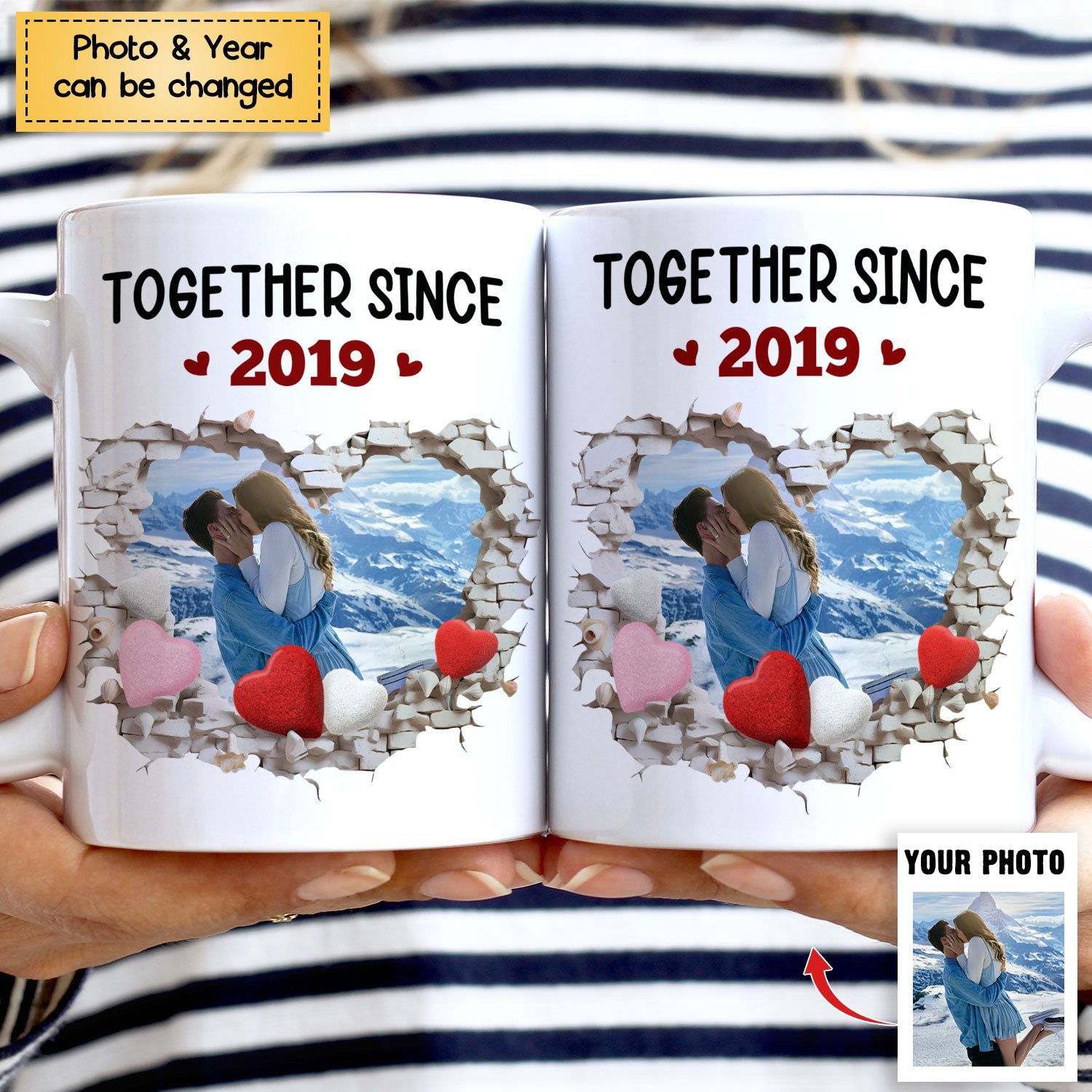 Together Since Stone Heart - Birthday, Anniversary Gift For Spouse, Husband, Wife, Couple - Personalized White Mug