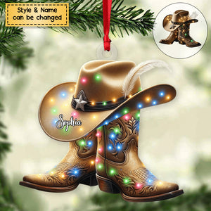 Personalized Boots And Hat Cowboy Flat Personalized Acrylic Christmas Ornament