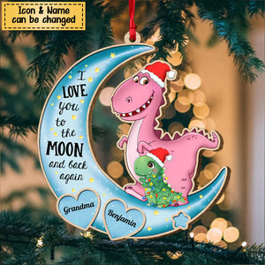 Gift For Grandson Dinosaur On The Moon Personalized Christmas Wooden Ornament