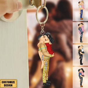 Personalized Couple Kissing Occupation Keychain - Gift For Couples, Nurse, Firefighter, Police Officer