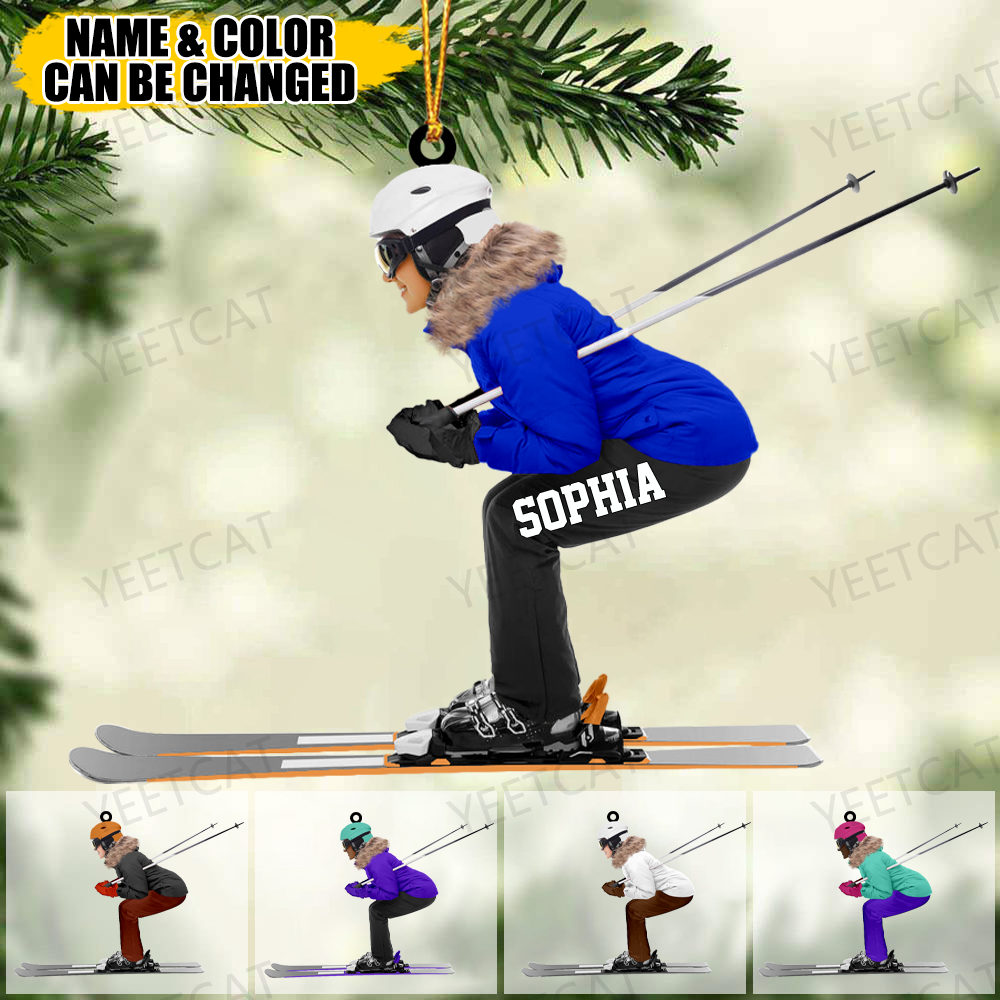 Personalized Skiing Players Acrylic Christmas Ornament