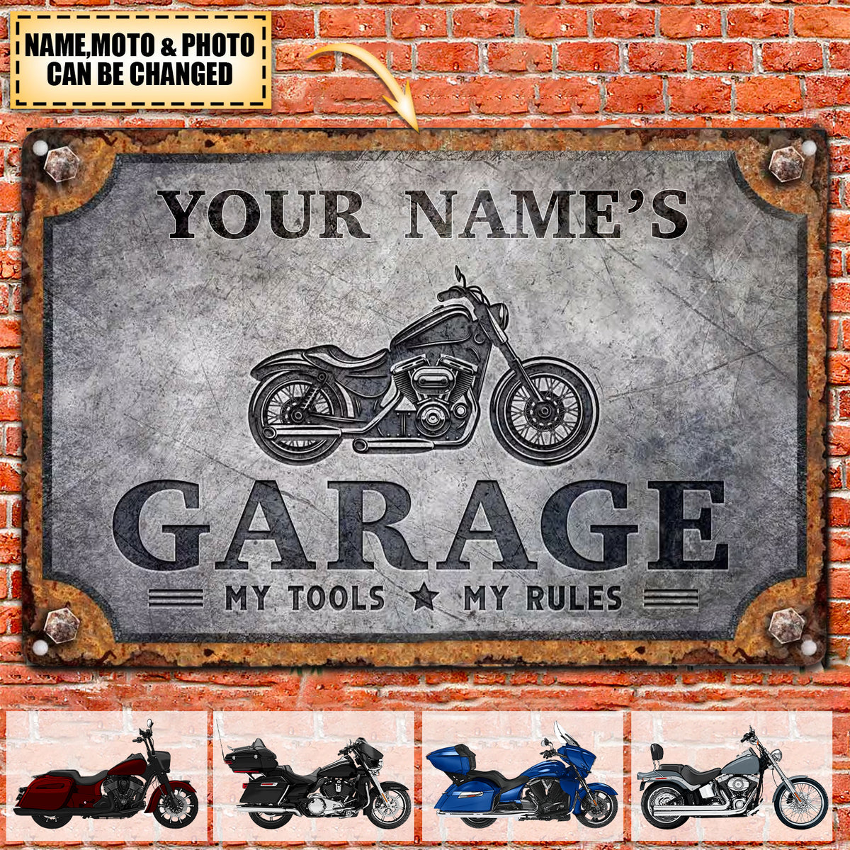 Custom Motorcycle Sign, Workshop, Motorbike Personalised Garage Metal ...