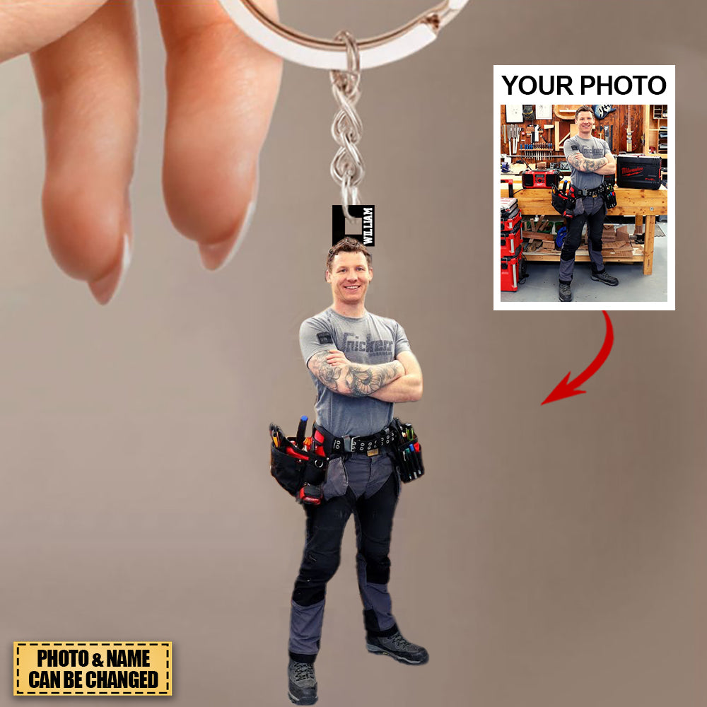 Personalized Electrician With Tool Bag Acrylic Keychain - Gift For Electrician/Great Father's day gift - Custom Your Photo