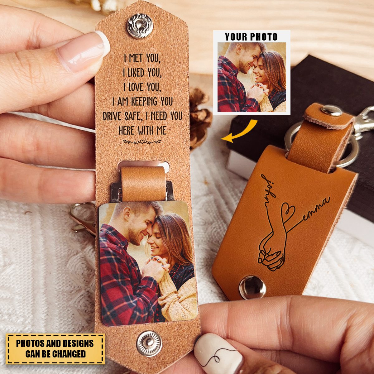 I Love You, I Am Keeping You - Personalized Leather Photo Keychain