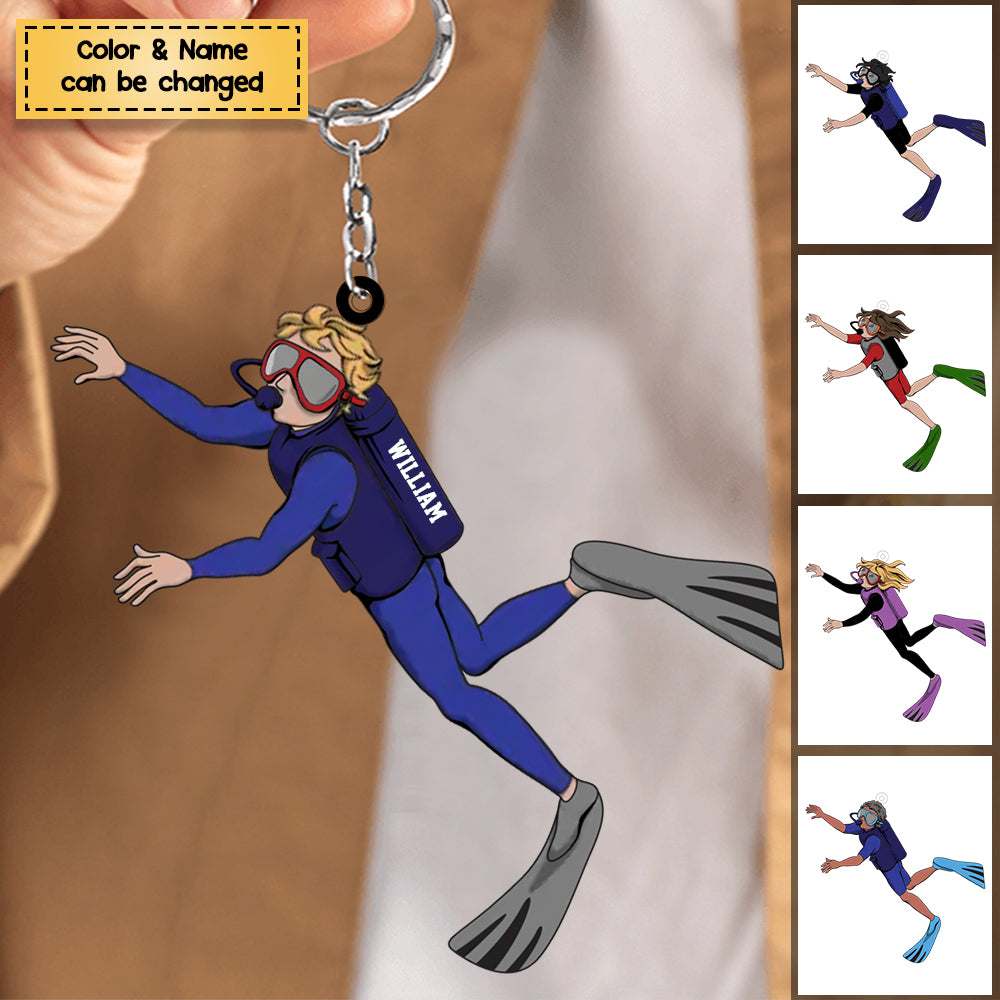 Diver Keychain Persoanlized Scuba Diving Male/Female Acrylic Keychain - v2 - yeetcat