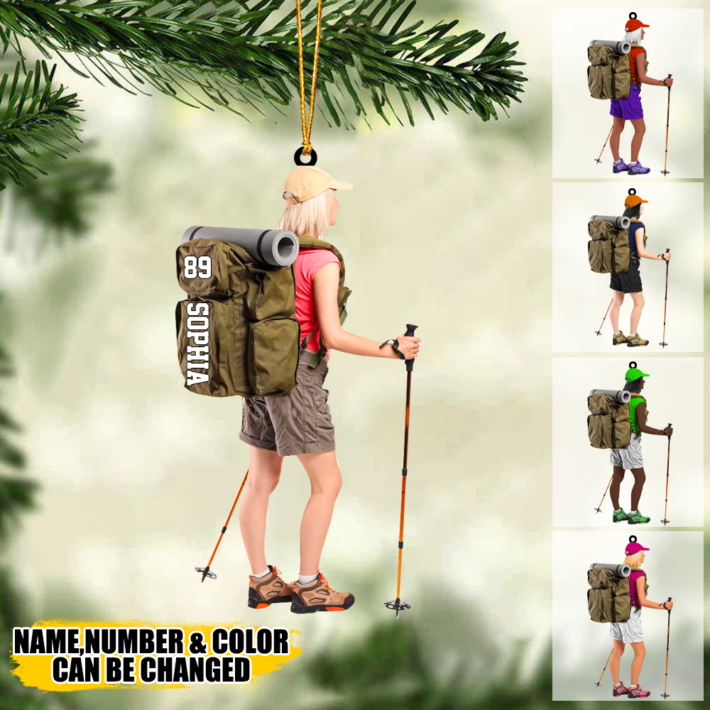 Personalized Hiking/Climbing/Camping Girl Acrylic Christmas Ornament-Gift For Hiking Lovers