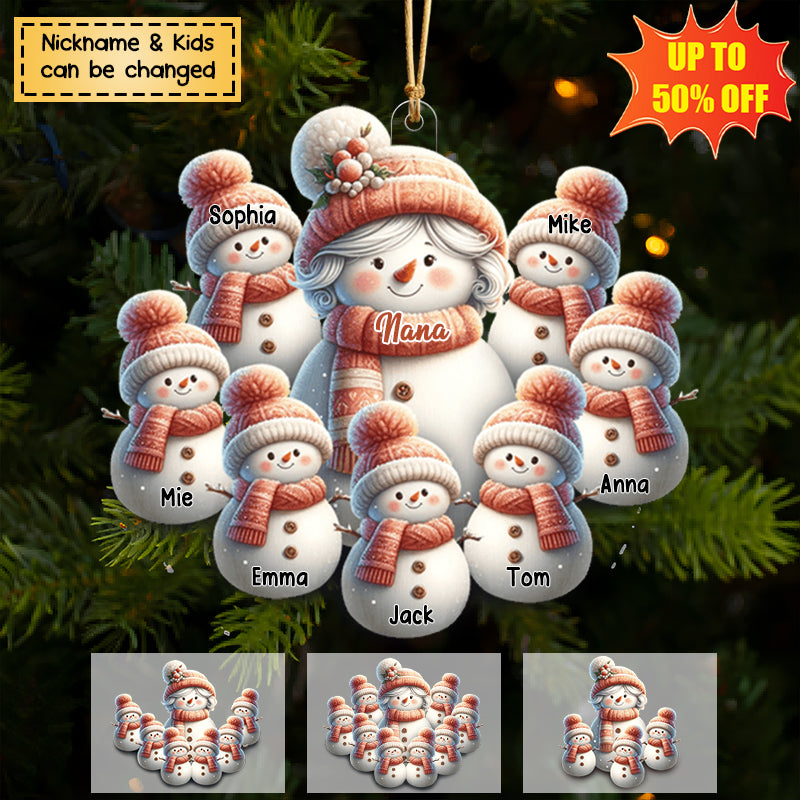 Winter Day Grandma Snowman And Little Snowman Kids Personalized Acrylic Ornament