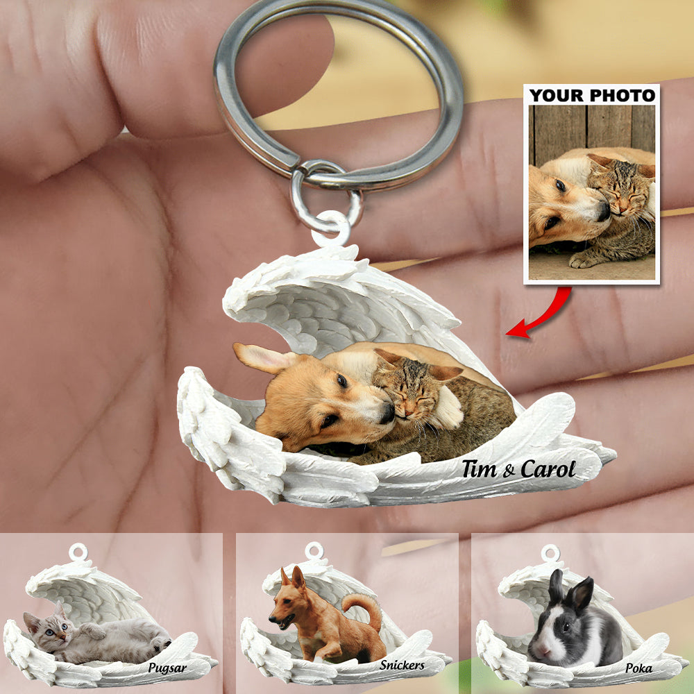 Personalized Pet Sleeping Angel Keychain - Gift For Pet Lovers
