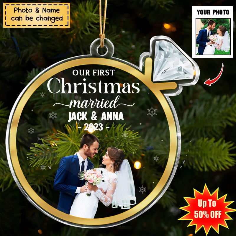 Personalized Couple Acrylic Christmas Ornament - Our First Christmas Married
