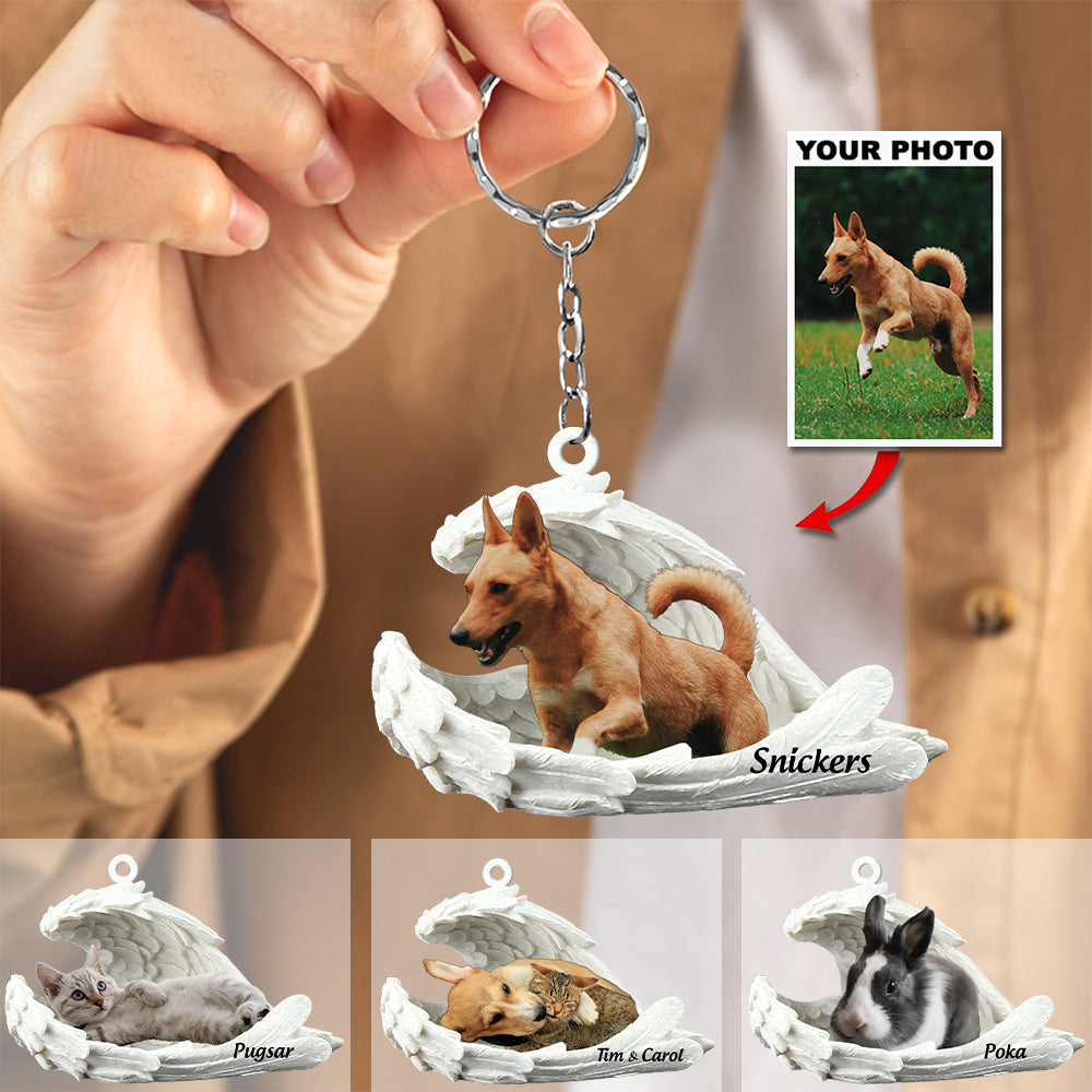 Personalized Pet Sleeping Angel Keychain - Gift For Pet Lovers