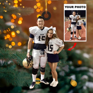 Personalized American Football Player Upload Photo Christmas Ornament