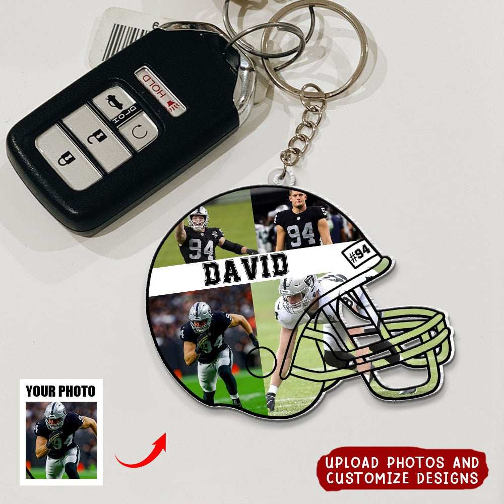 Custom Football Photo Keychain, Photo Keychain, Football Gift
